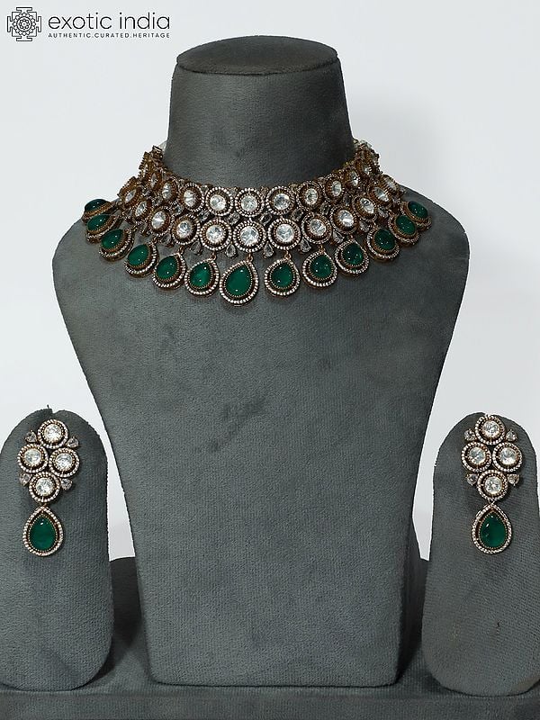 Copper And Kundan Choker Stone Studded Choker Necklace Set With Earrings