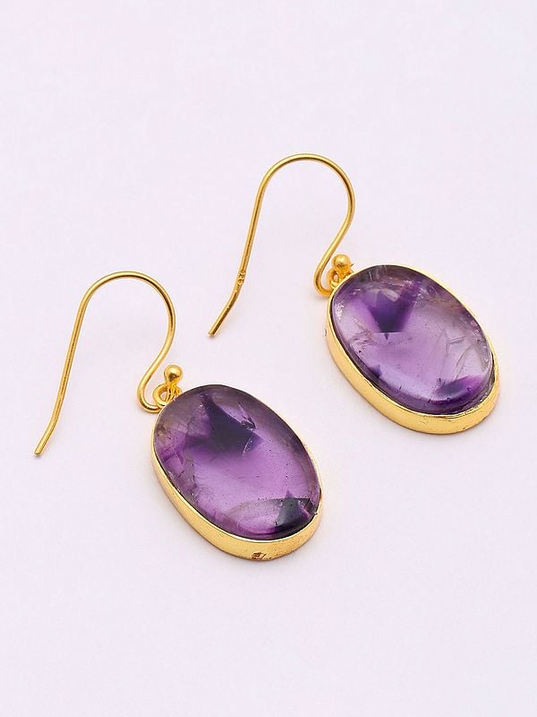 Oval Shaped Star Amethyst Hook Earrings