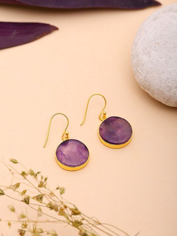 Round Shape Star Amethyst Hook Earrings