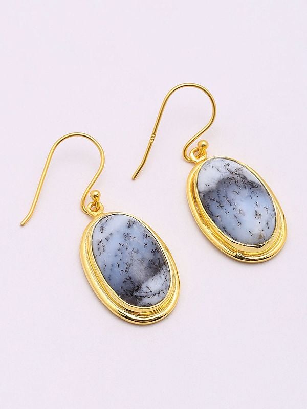 Oval Cut Dendritic Opal Hook Earrings