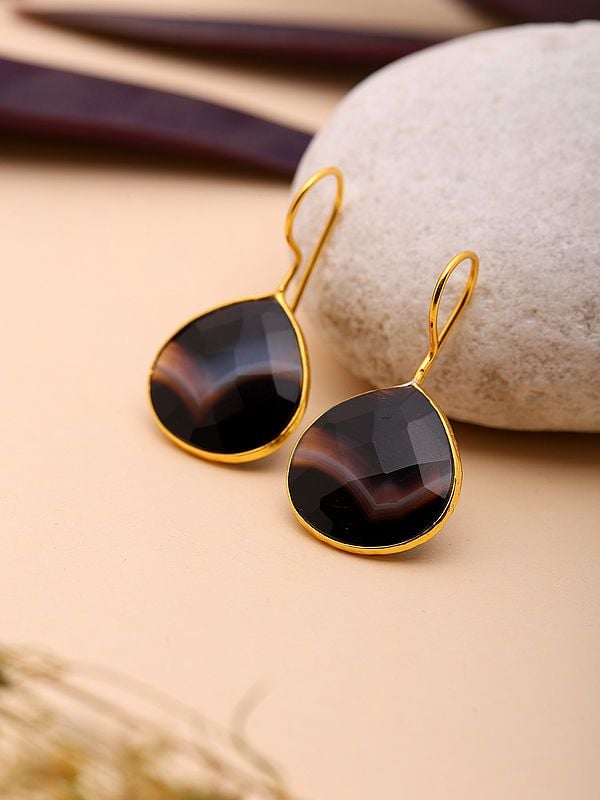 Faceted Banded Agate Hook Earrings