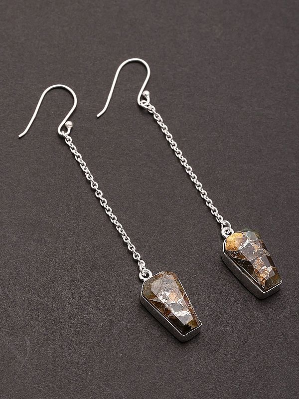 Copper Turquoise Long Stelring Silver Earrings