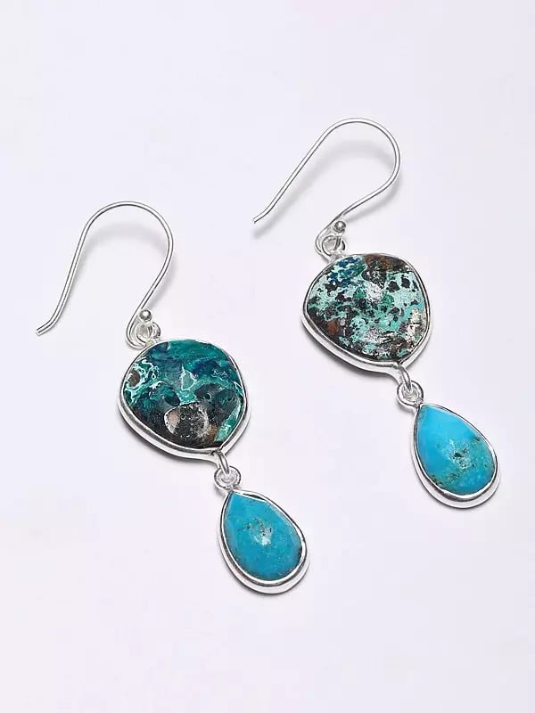 Chrysocolla and Natural Turquoise Dangle Earrings