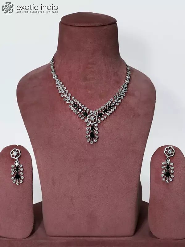 Beautiful Design Stone Studded American Diamond Necklace Set With Earrings