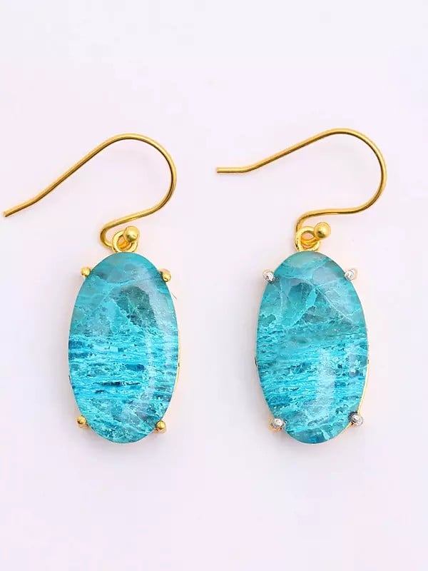 Oval Shaped Chrysocolla Earrings