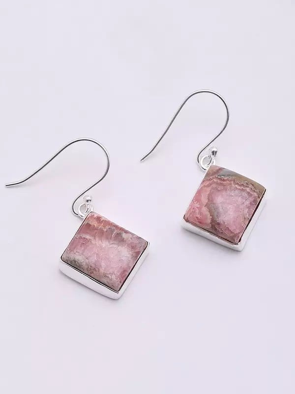 Rhombus Shape Rhodochrosite Hook Earrings