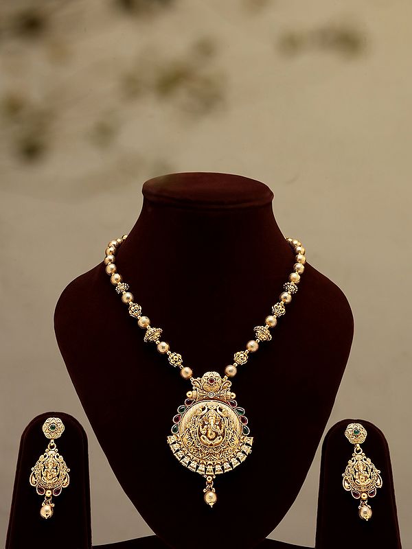 Blessing Lord Ganesha Long Necklace and Earrings Set