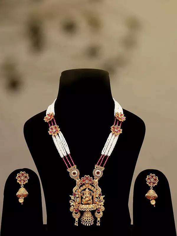 Lord Ganesha Long Necklace with Earrings Set