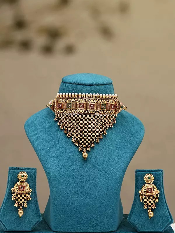 Rajwadi Style Choker and Earrings Set