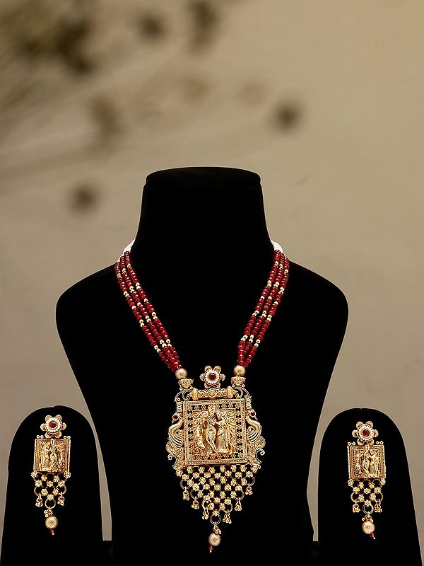 Multi Strand Radha Krishna Long Necklace & Earrings Set