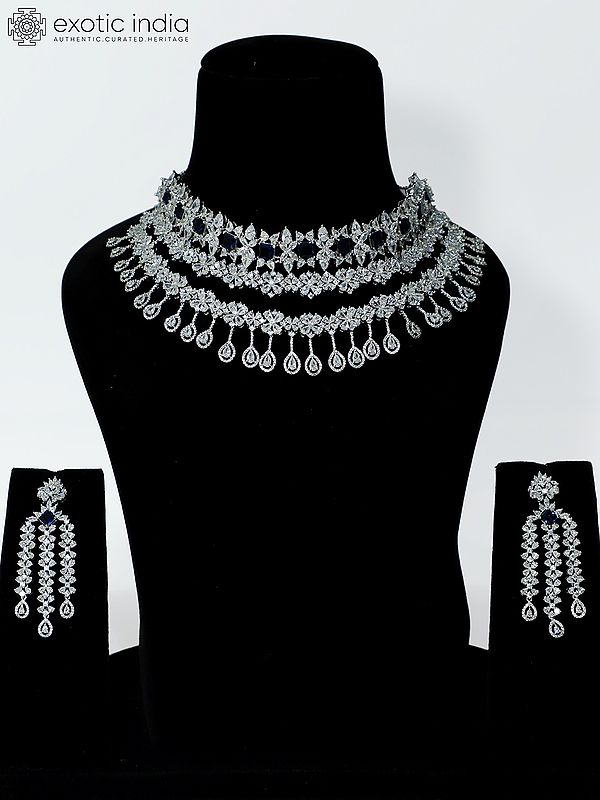 Stone Studded Beautiful Design American Diamond Choker Necklace Set With Earrings