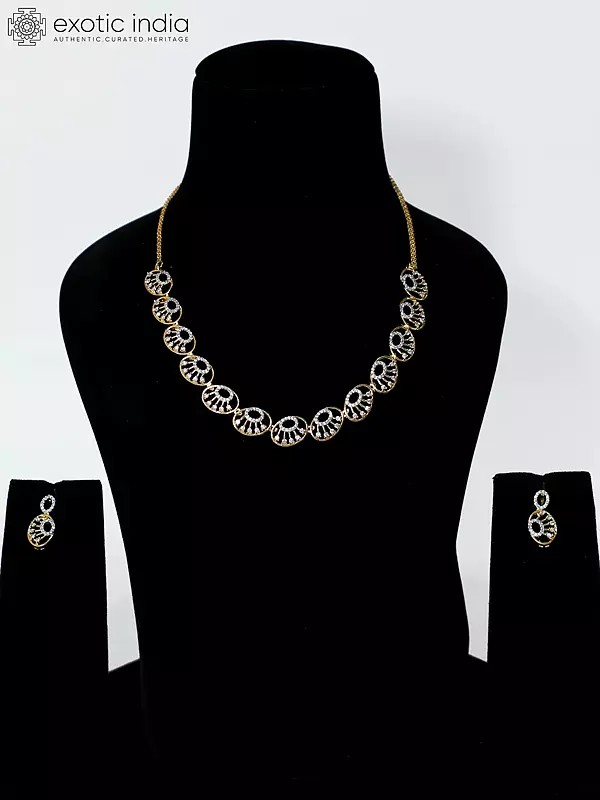 Beautiful Design Embellished Stone Studded American Diamond Necklace Set With Earrings