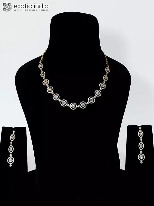 Stone Studded Elegant Embellished American Diamond Necklace Set With Earrings