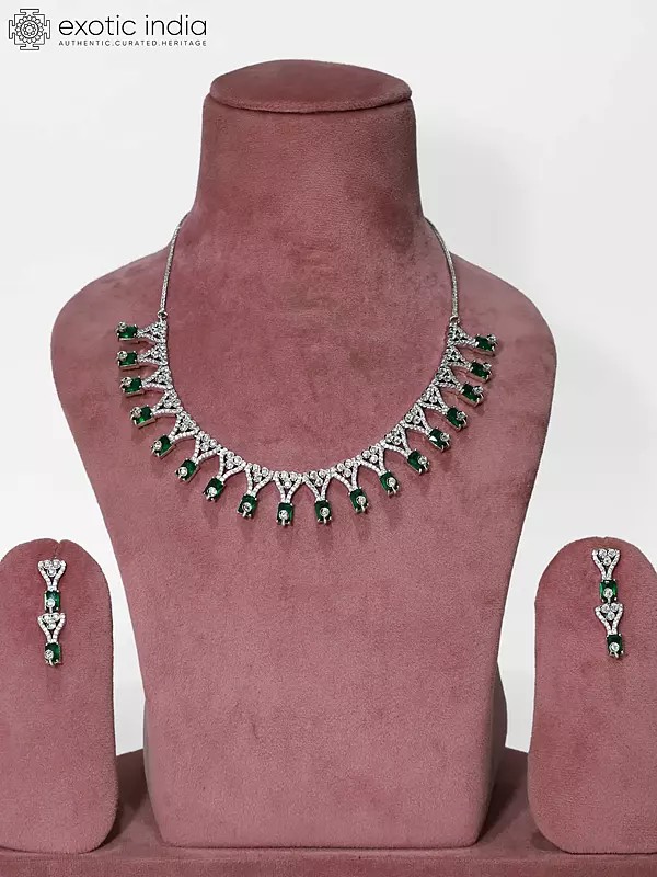 Stone Studded Exquisite American Diamond Necklace Set With Earrings