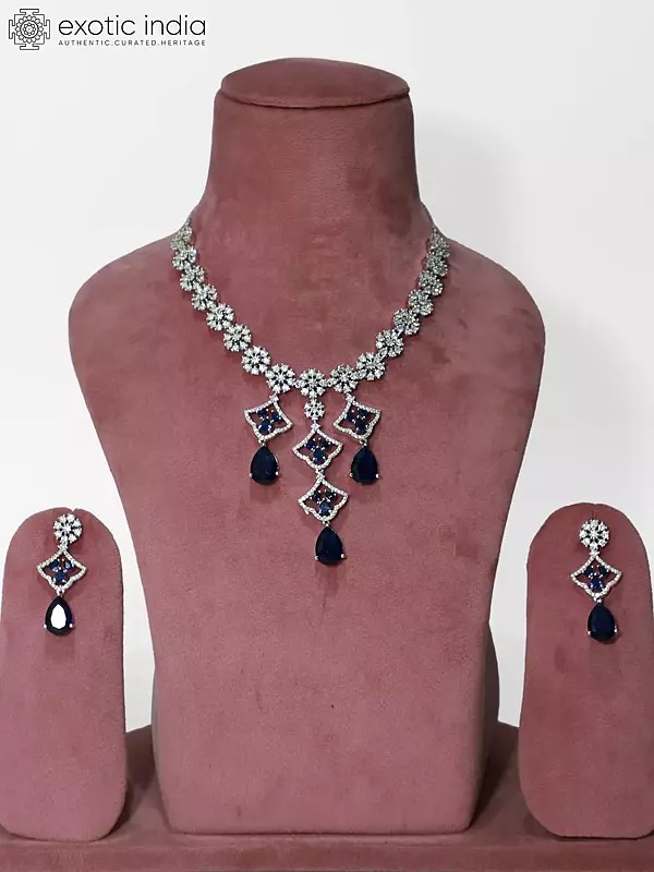 Beautiful Floral Design Stunning And Stone Studded American Diamond Necklace Set With Earrings