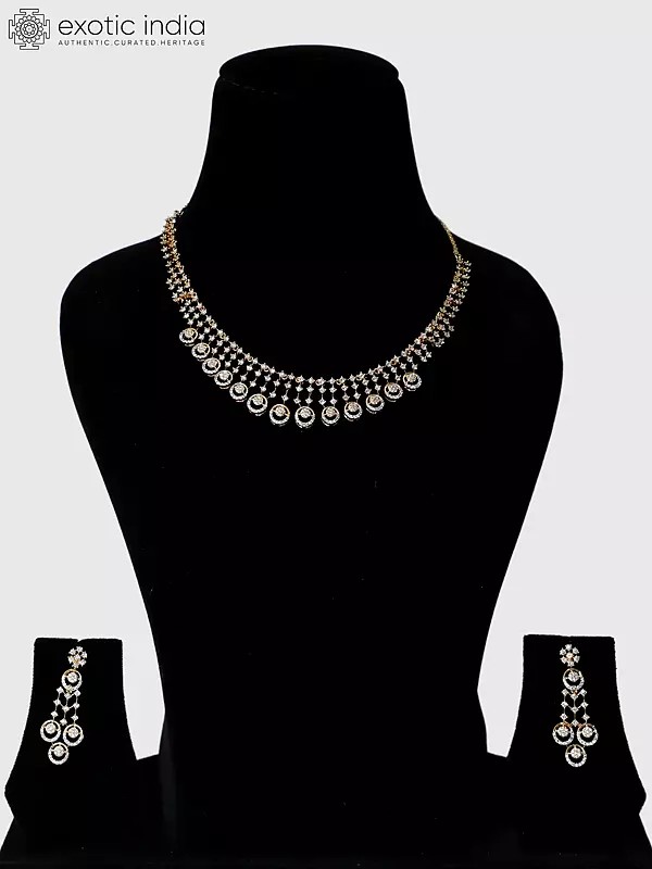 Stunning Stone Studded Embellished American Diamond Necklace Set With Earrings