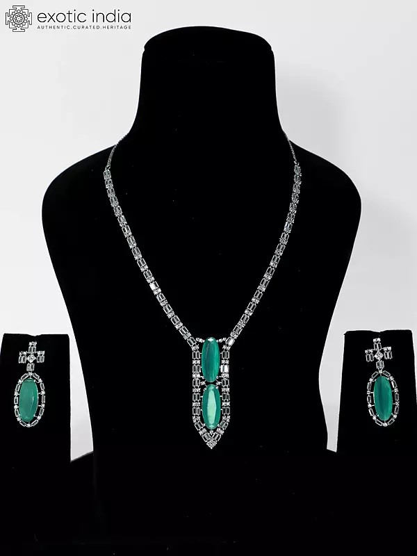 Unique Design Stone Studded Elegant American Diamond Necklace Set With Earrings