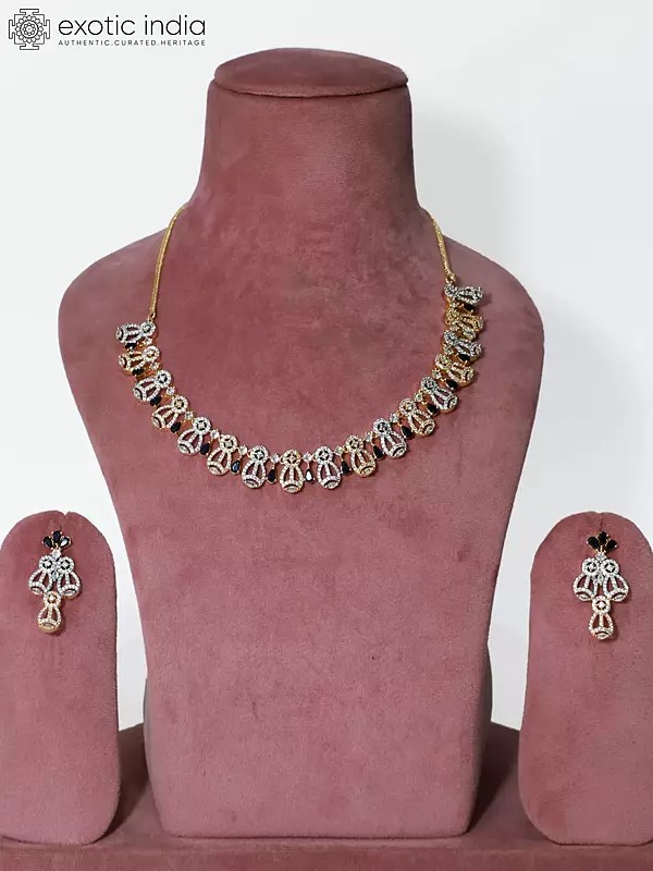 Embellished Stone Studded American Diamond Necklace Set With Earrings