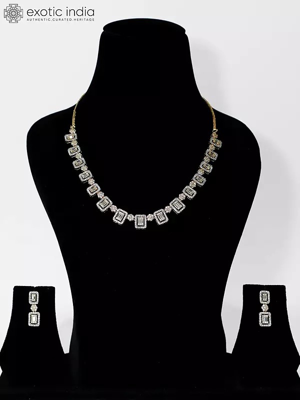 Stone Studded Beautiful Design American Diamond Necklace Set With Earrings