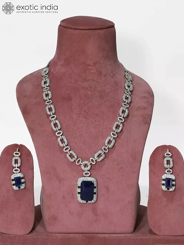 Beautiful Design Stone Studded American Diamond Necklace Set With Earrings