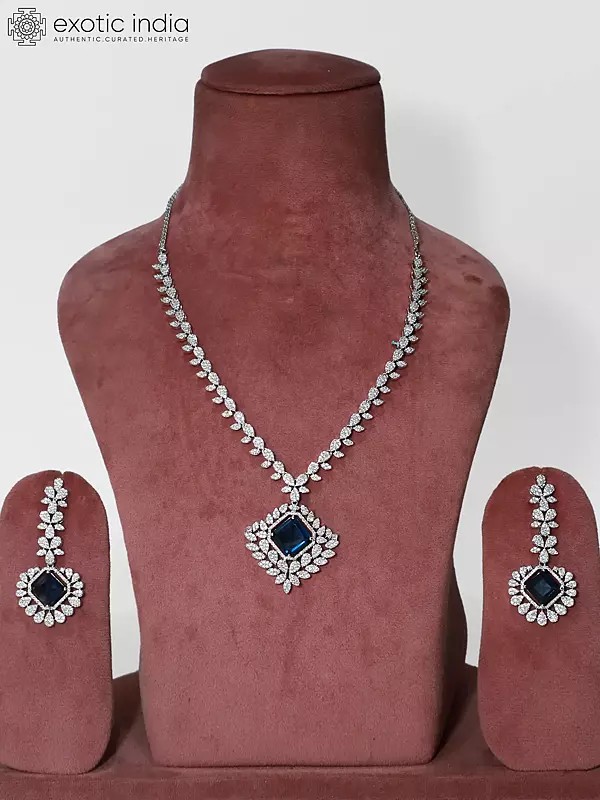 Silver Tone Embellished Stone Studded American Diamond Necklace Set With Earrings