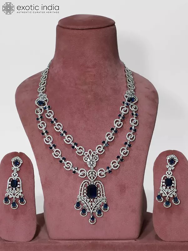Elegant Double-Layered American Diamond Necklace Set And Matching Earrings