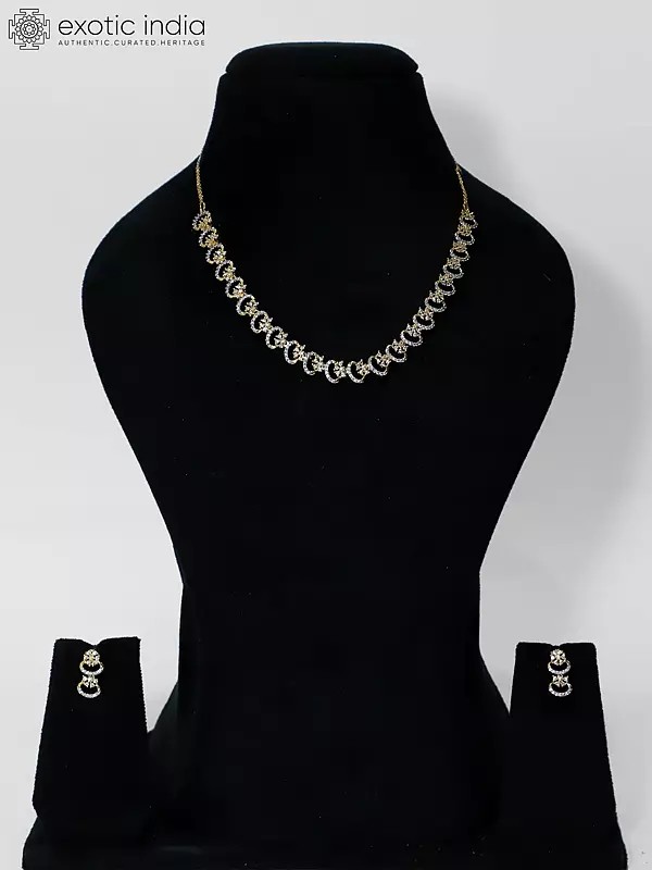 Elegant Gold-Tone American Diamond Necklace & Earring Set With Sparkling Stone Embellishments