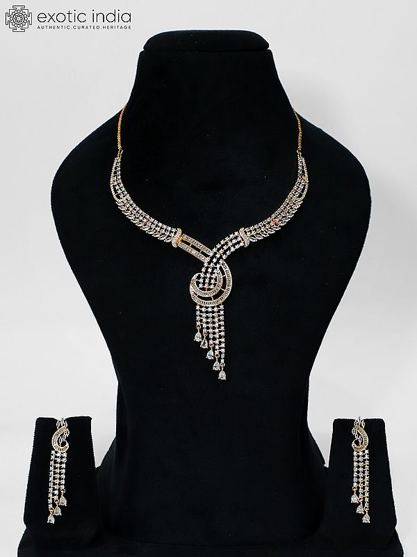 Beautiful Design Stone Studded American Diamond Necklace Set With Earrings