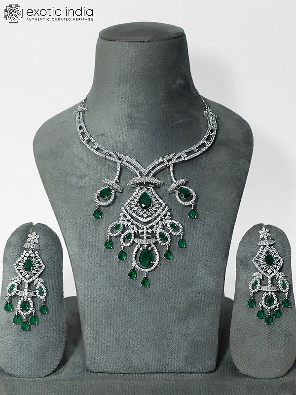 Stone Studded Beautiful Design Stone American Diamond Necklace Set With Earrings