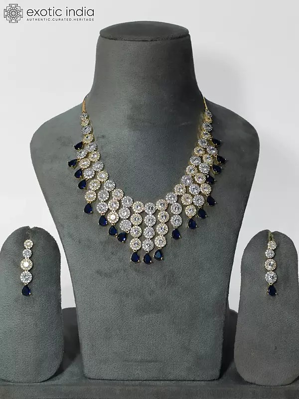 Gold-Tone Embellished Beautiful Design American Diamond Necklace Set With Earrings