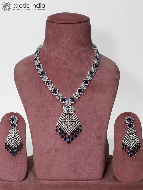 Embellished Floral Design Stone Studded American Diamond Necklace Set With Earrings