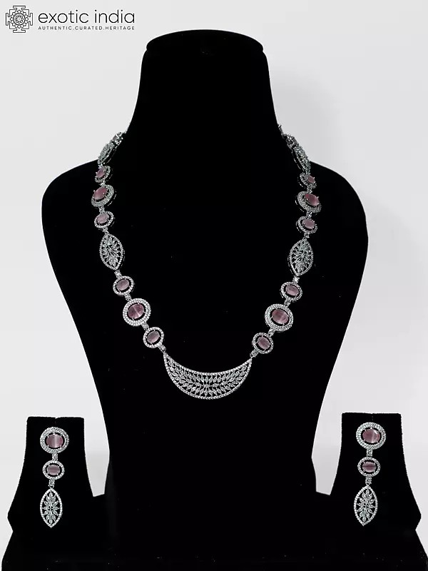 Beautiful Design Embellished Stone Studded American Diamond Necklace Set With Earrings