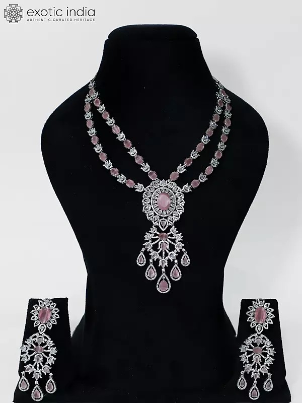 Two Layered Exquisite Stone Studded American Diamond Necklace Set With Earrings