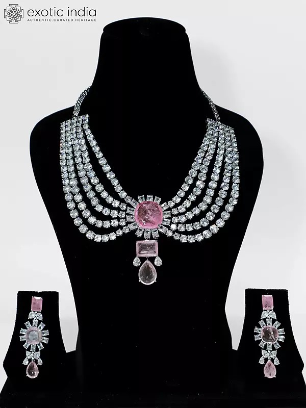 Sparkling Stone Elegant American Diamond Necklace Set With Earrings