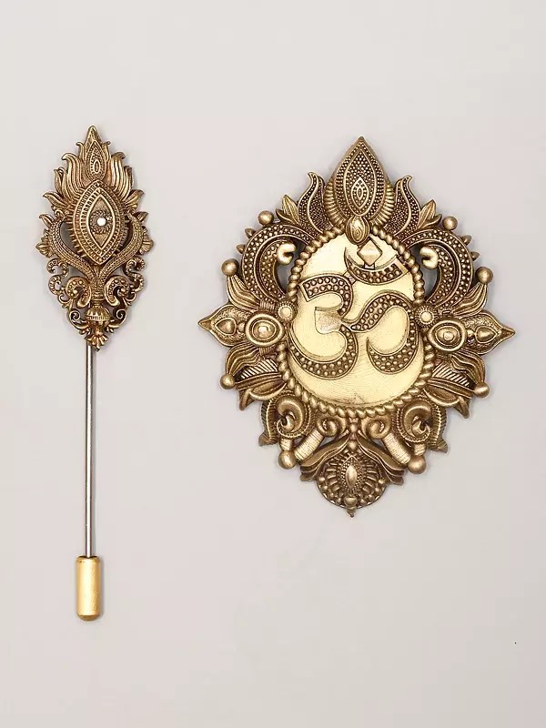 Trayambakam Lapel Pin and Om Brooch Set