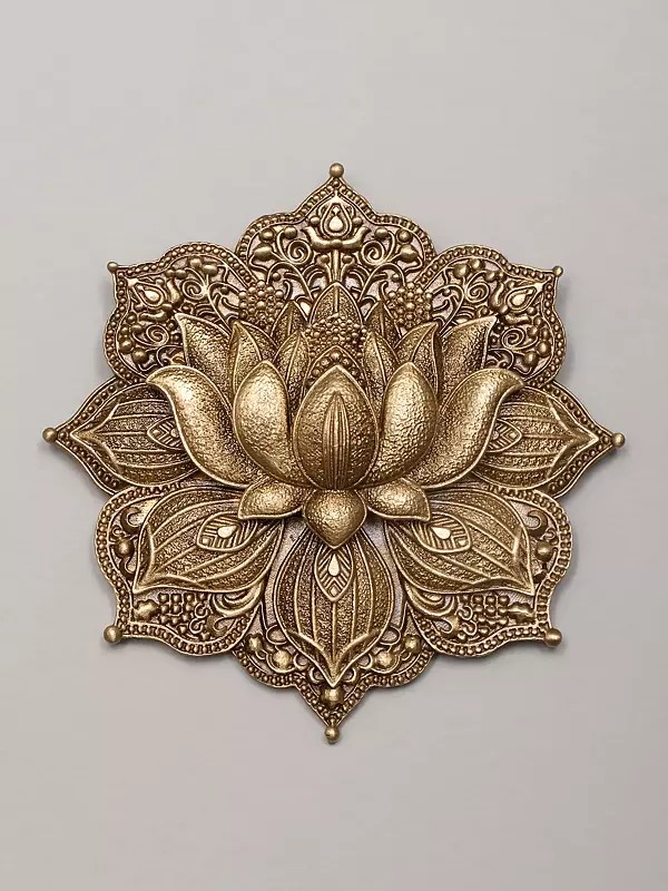Elegance Lotus Carved Brass Brooch
