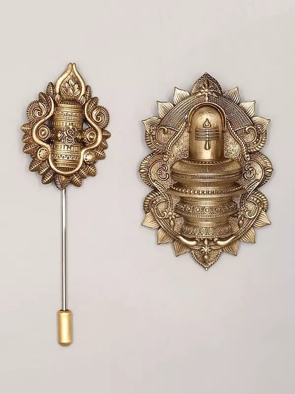 Brass Shiva Linga Lapel Pin and Brooch Set