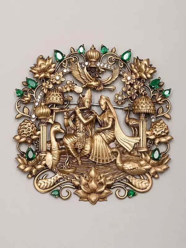 Stone Studded Fluting Radha Krishna Brooch