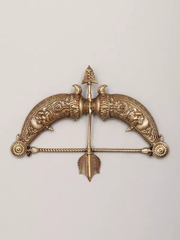 Bow and Arrow Carved Brass Brooch