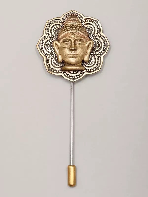Buddha Face Carved Brass Lapel Pin