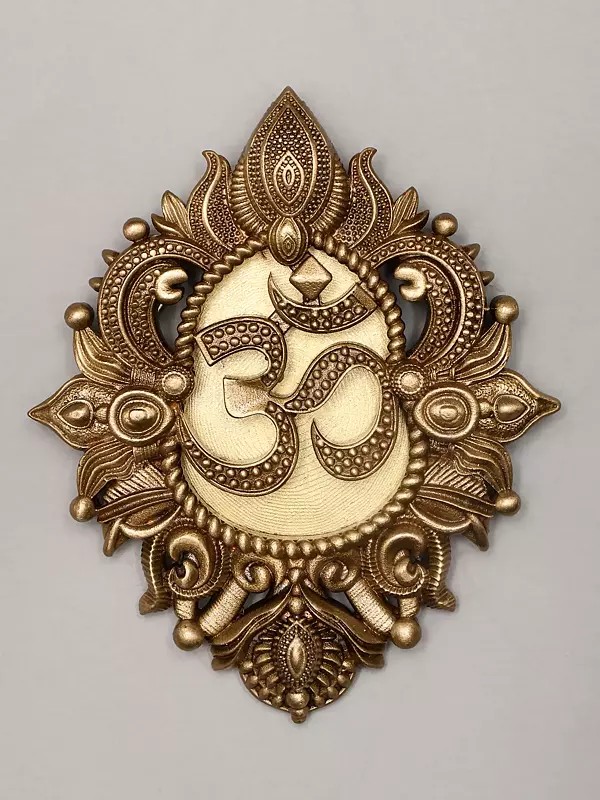 OM Carved Brass Brooch