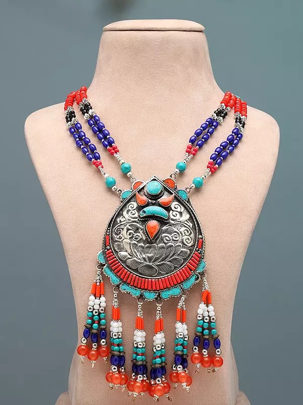 Tibetan Tribal Style Multi Stone Beaded Long Necklace