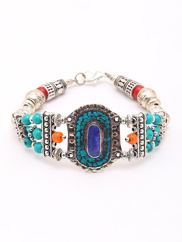 Tibetan Style Multi Stone Bracelet with Lobster Claw Lock
