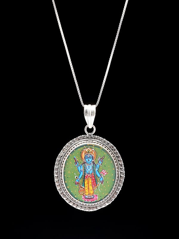 Oval Shape Hand-Painted Lord Vishnu Pendant