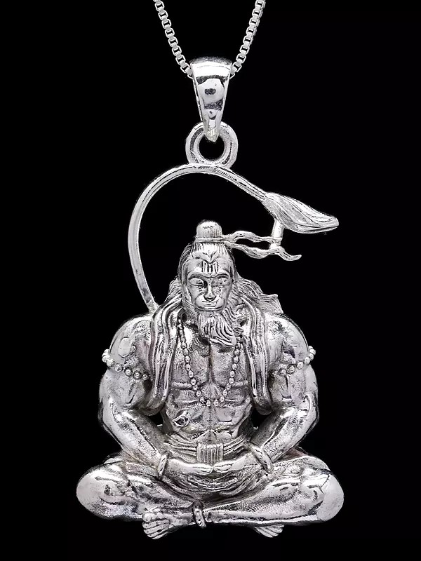 Meditating Lord Hanuman Sterling Silver Pendant