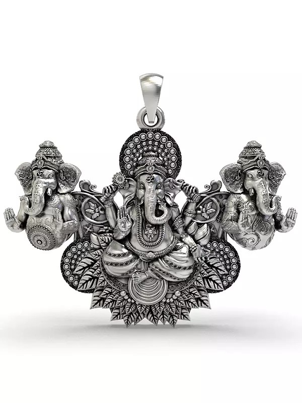 Three Lord Ganesha Sterling Silver Pendant