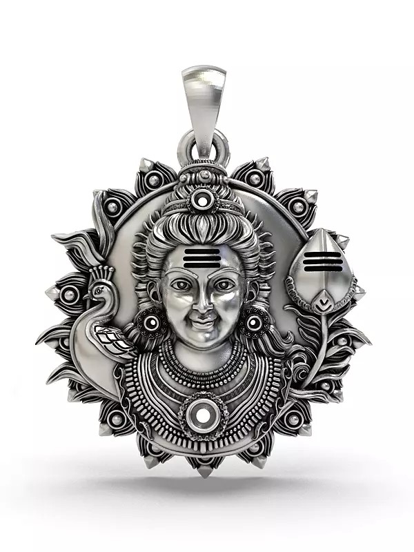 Lord Murugan Bust Sterling Silver Pendant