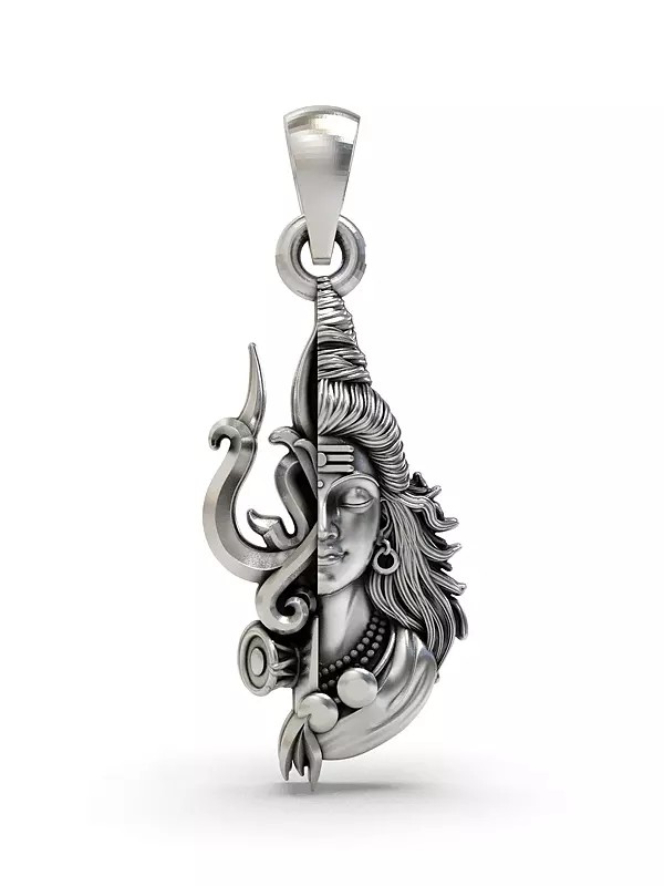 Sterling Silver Half Trishul Half Shiva Pendant