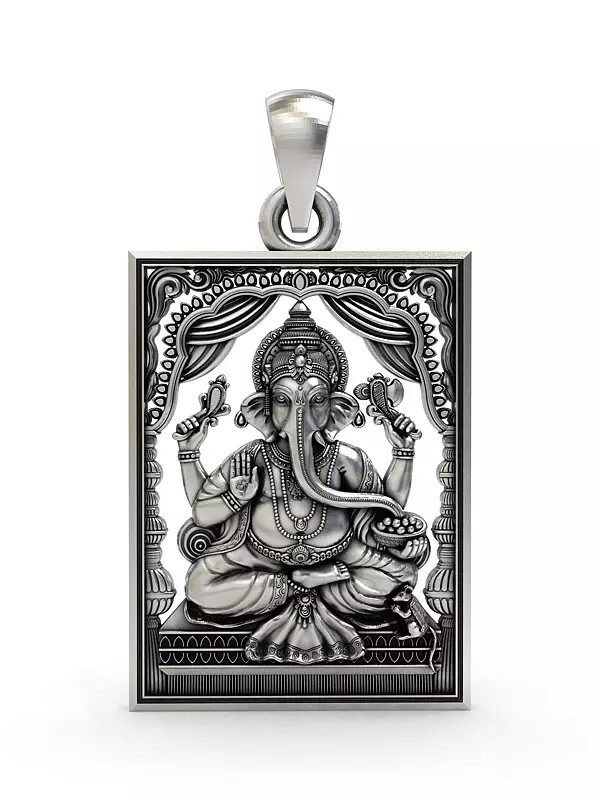 Rectangular Shape Chaturbhuja Ganesha Pendant