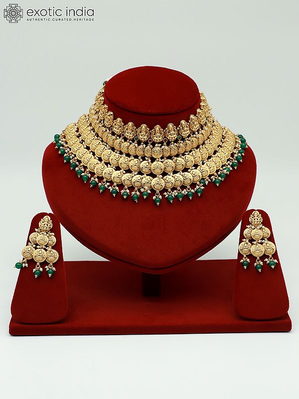 Traditional Temple Goddess Lakshmi Choker Necklace And Matching Earrings Set
